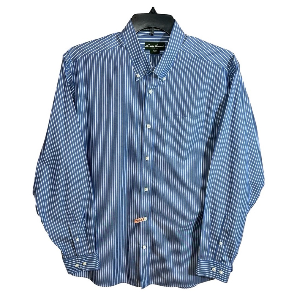 Eddie Bauer Shirt Men’s Size L Blue White Stripes Classic Fit Button Front
